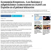 Las fusiones y adquisiciones aumentaron un 14,66% en Espaa en el primer trimestre